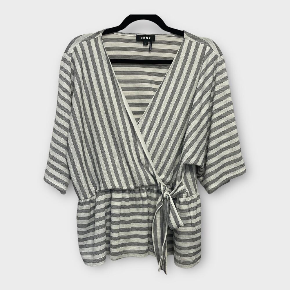 DKNY striped faux wrap top extra large